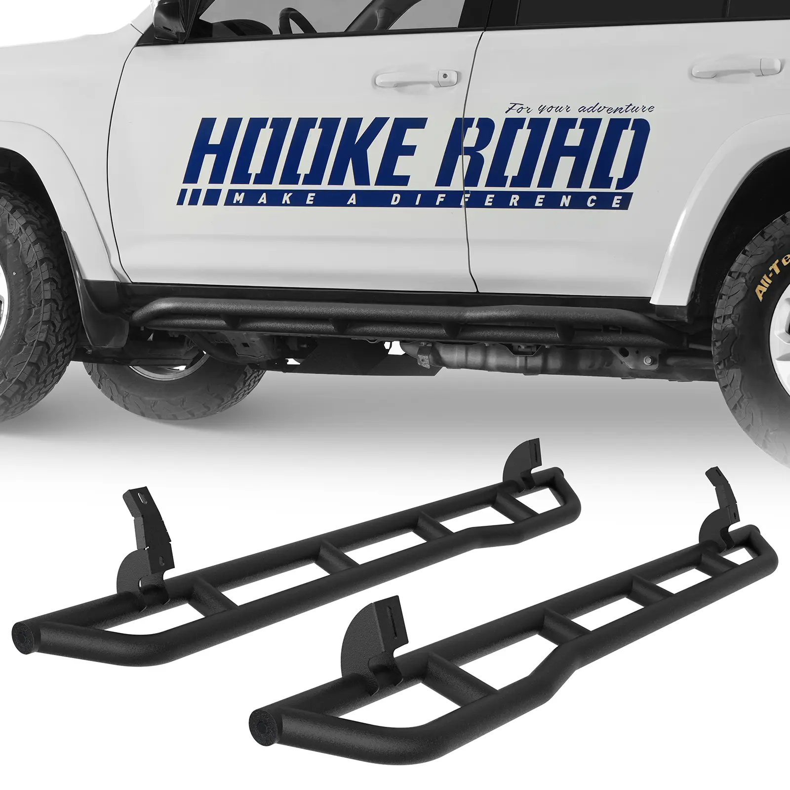 Hooke Road 2 × Tube Sliders Coated Steel Tubes Rocker Guard Protectors for 2010-2024 Toyota 4Runner (Excl. Limited, Nightshade, TRD Sport, 2010-2013 SR5) - Easy Bolt-On, Bold & Rugged Off-Road Appearance, Body Line-Fitting Automotive Car Accessories, Easy