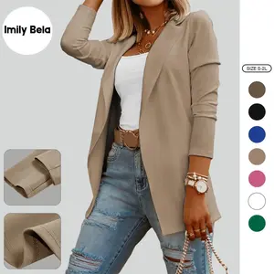 [No Button and Pocket] Imily Bela Womens Casual Long Sleeve Blazers Solid Color Blazer Work Office Open Front Blazer Conton Jacket