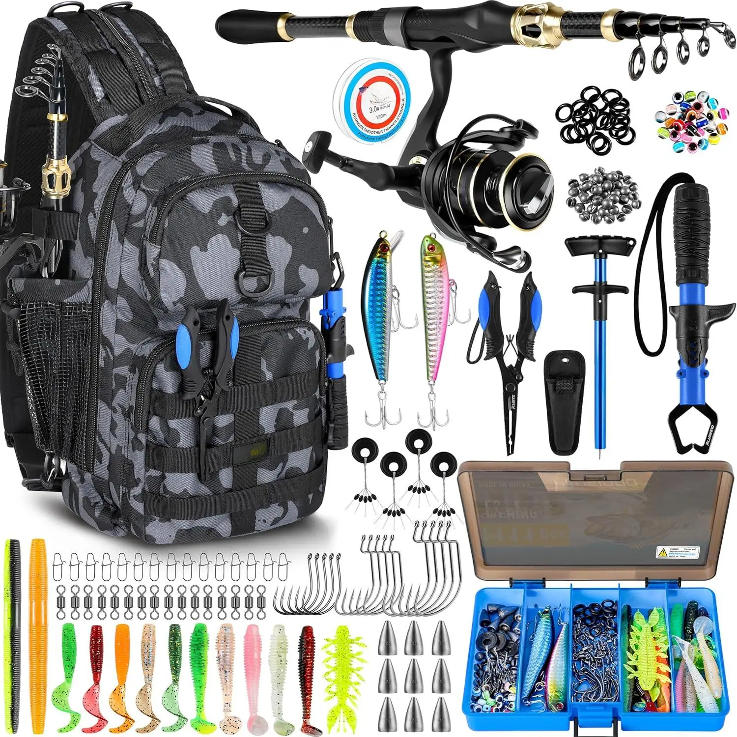 Fishing Backpack with Fishing Rod and Reel Combos Tackle Boxes, Waterproof Tackle Backpack for Fishing Gear with Rod Holder, Fishing Gifts for Men with Fishing Tool Kit...
