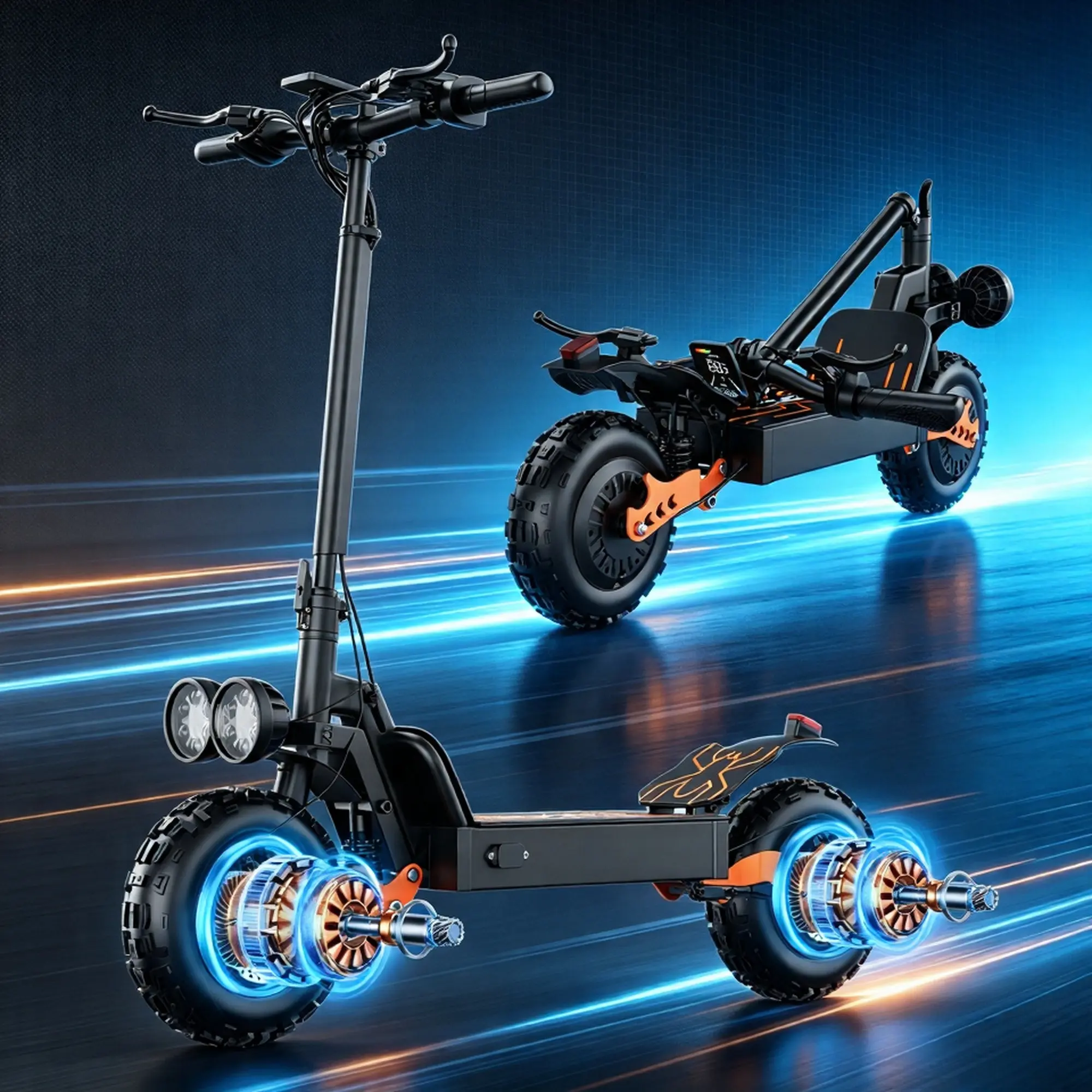 Adult Electric Scooter - 4000W Peak Dual Motors, 48V 32Ah Battery, Up to 37 MPH Speed & 70 Mi Range, 11" All-Terrain Tires, Dual Suspension, NFC Unlock, Foldable Off-Road Commuting E-Scooter