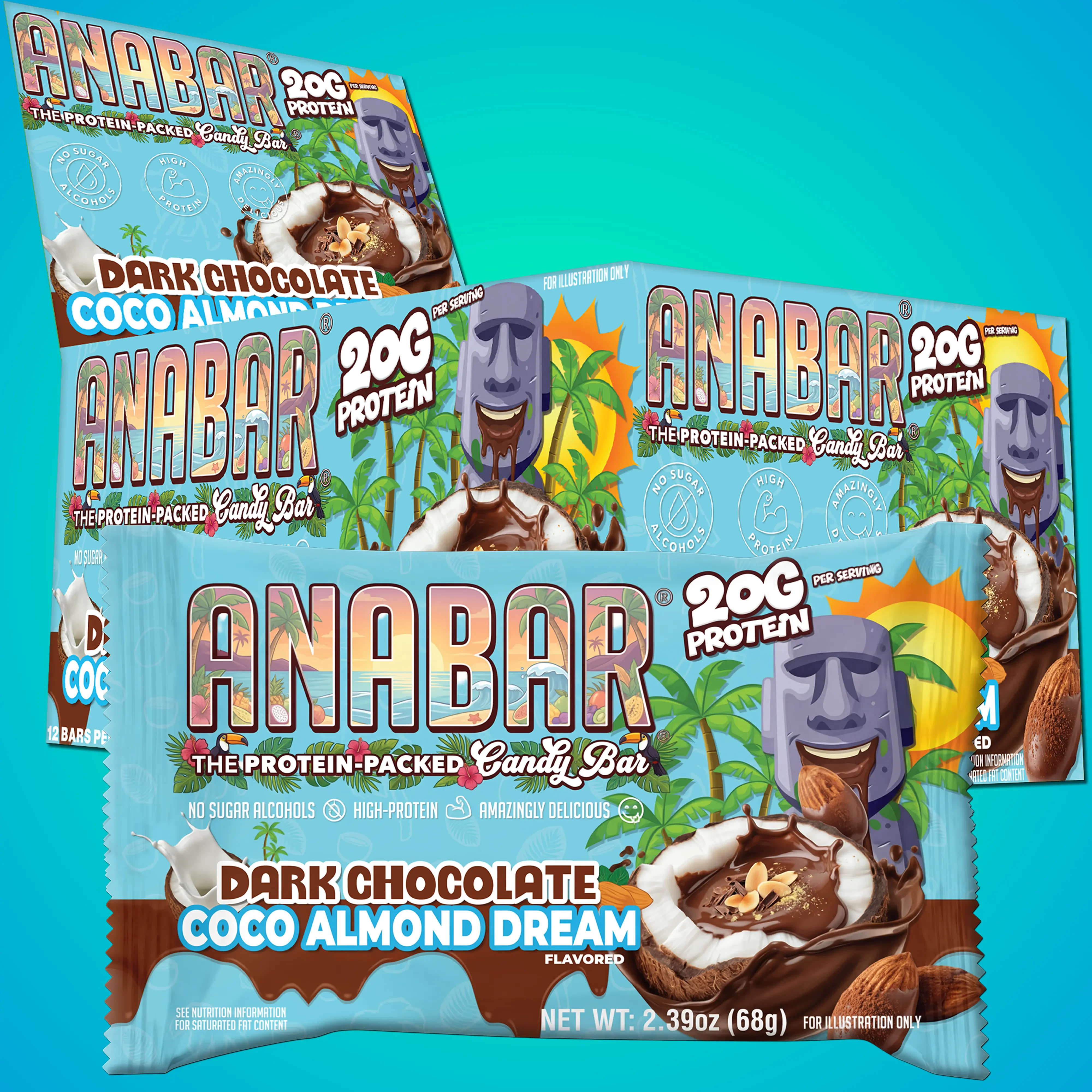 Anabar Coco Almond Dream - 12 Pack - Best Tasting Protein Bar 20g Protein Almond Butter Coconut Dark Chocolate Bar