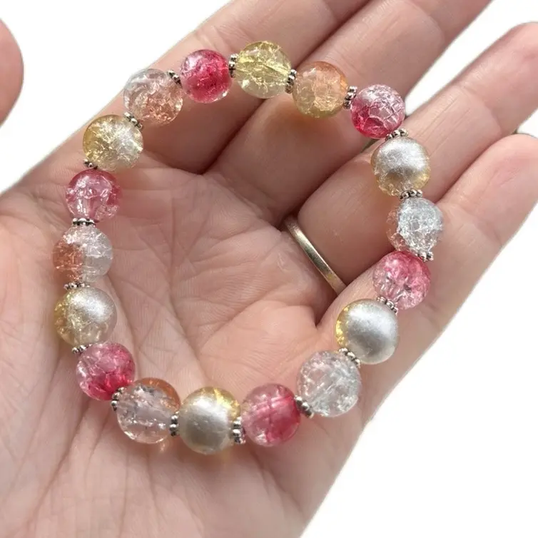 Tri-color Fall Leaf Bracelet with Red Orange Yellow Glass Beads & Metal Flower Spacers One Size Fits All Versatile Accessory