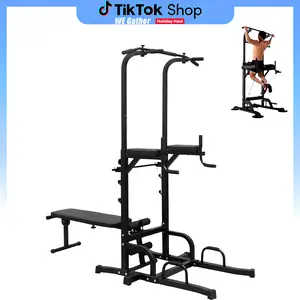 Power Tower with Bench Pull Up Bar Dip Station, Adjustable Height Heavy Duty Multi-Function Fitness Rack for Home Gym Strength Training Whole Body Workout Workout Machine