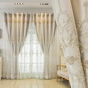 1pc Creamy Gentle Grommet Top Double Layer Curtains 100% Blackout with Soft Floral Embroidery, Privacy Grommet Curtains, All-in-One Cozy Drapes for Bedroom, Reading Nook & Farmhouse Style Home