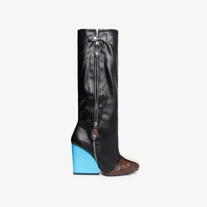 Square Toe Wedge Heel Boots Senna