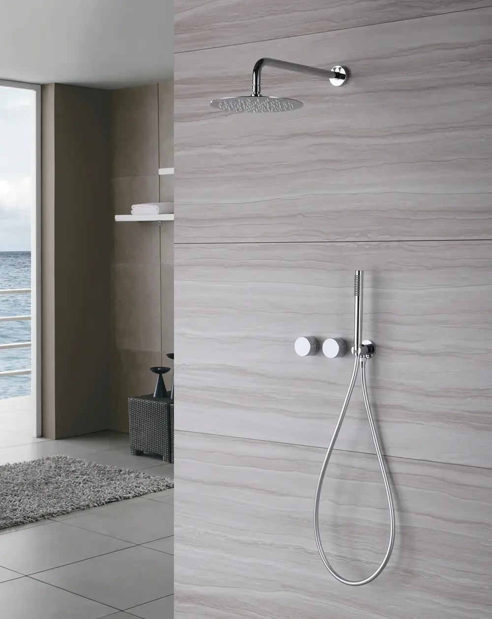 Modern Brass & Copper Durable Hot/Cold Flow Concealed Faucet Set, Fashionable Bathroom Shower Head Kit, 1/4" Pipe Fit, Indoor Bath