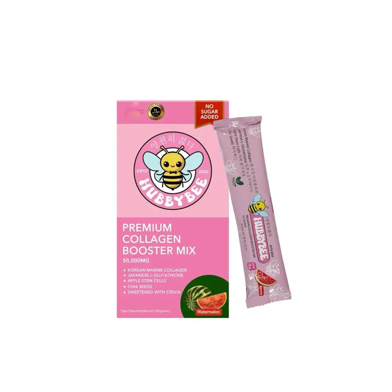 Hubby Bee Premium Collagen Booster Mix - 50,000 MG Korean Hydrolyzed Marine Collagen with Japanese L-Glutathione & Apple Stem Cells - 10 Sachets (18g Each) - CHOOSE A FLAVOR