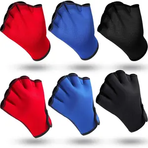 3 Pairs Aquatic Gloves Swimming Training Gloves Large Webbed Swim Gloves Fingerless Water Resistance Paddle Gloves for Men Women Diving Surfing Fitness, 3 Colors