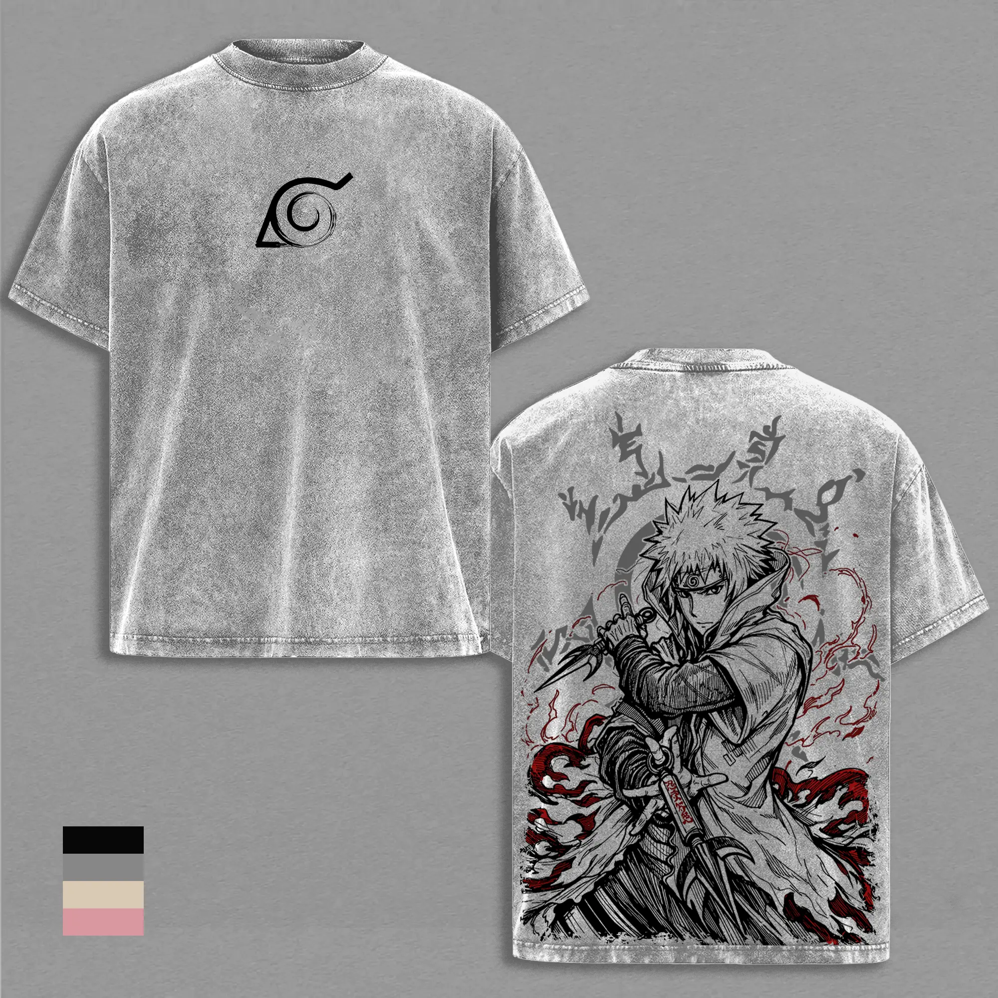 Minato Namikaze Naruto Anime Graphic Tee Vintage Washed Shirt Unisex Streetwear Hidden Leaf Symbol Anime Shirt Fourth Hokage Kunai Tee Naruto Anime Clothing Gift for Fans