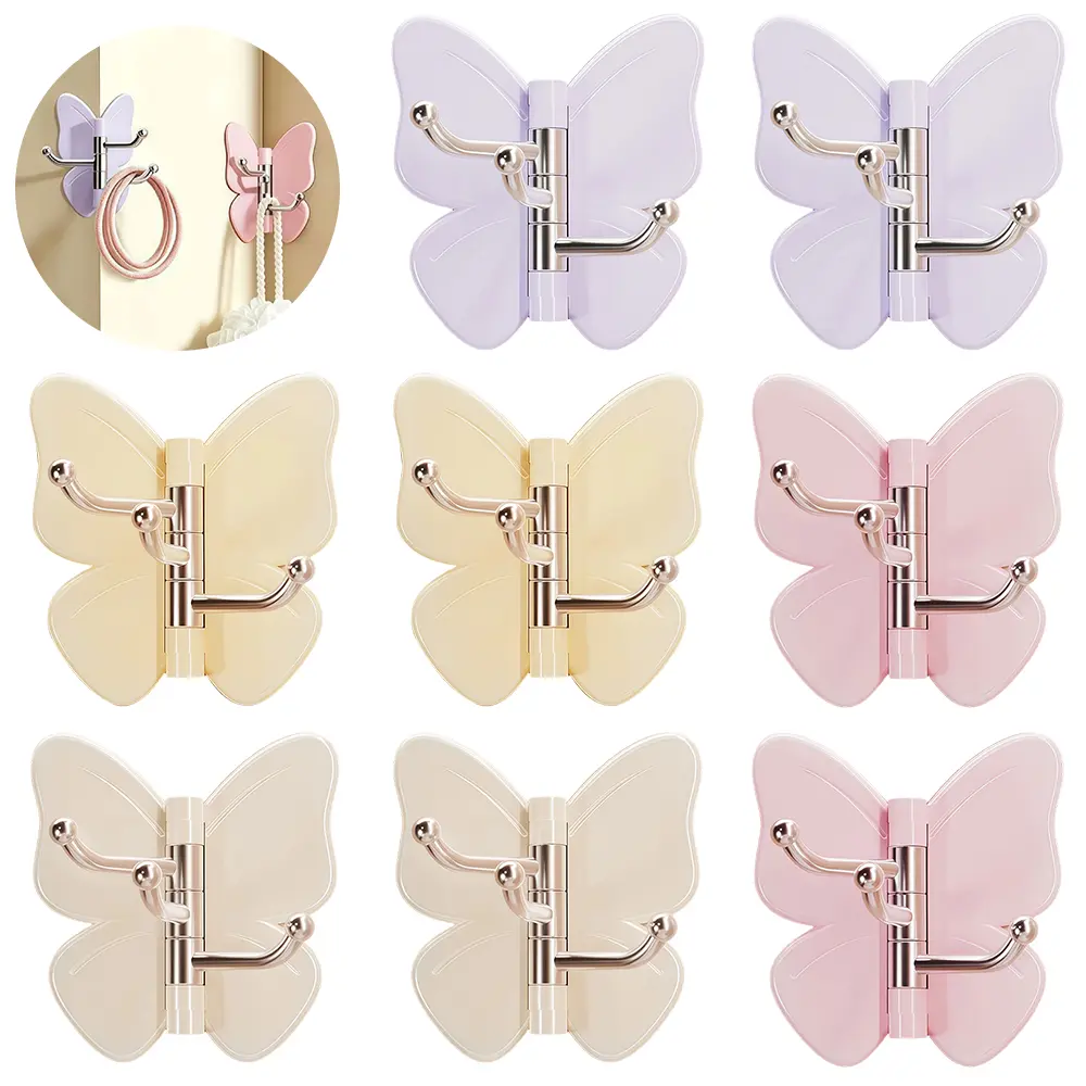 8 pieces of self-adhesive butterfly hooks, rotatable triple hooks, used for hanging towels, bath balls, keys, hats, suitable for bathrooms, kitchens, and entrances