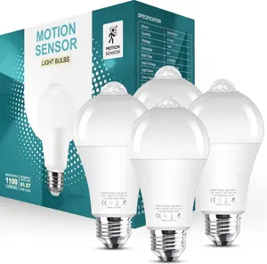 Motion Sensor Light Bulbs, 13W(100W Equivalent) Movement Activated Dusk to Dawn Sensor LED Bulb, A19 E26 5000K Cool White  Bulbs Outdoor Indoor, for Porch Garage Basement Hallway 4 Pack
