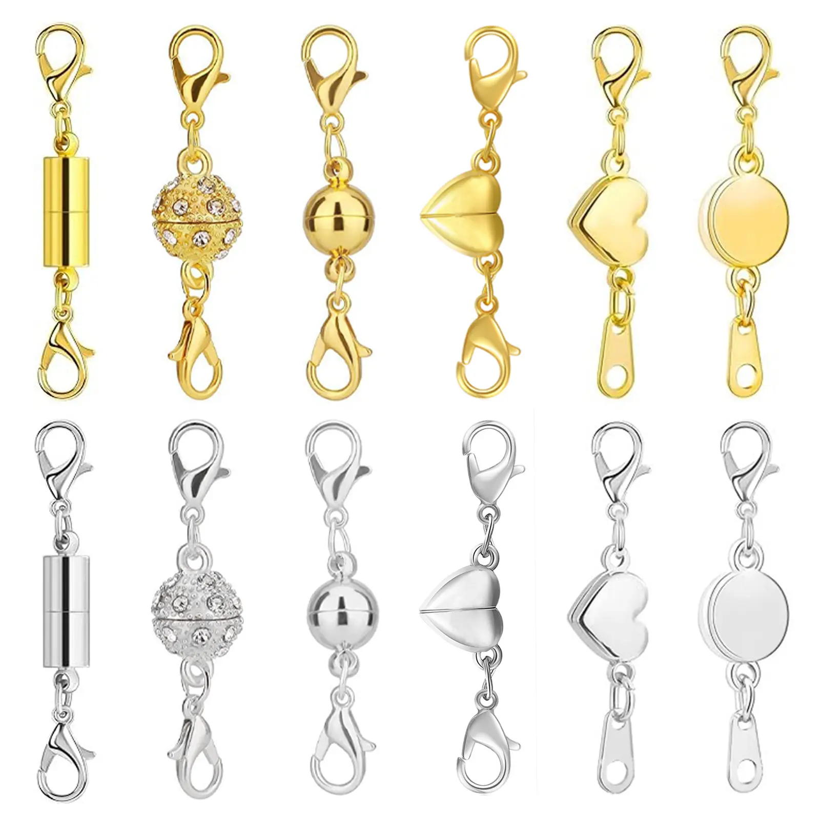 12pcs Magnetic Necklace Clasps & Closures (6 Styles x 2 Gold-Silver Finishes) - Crafted from Stainless Steel, Multiple Styles Jewelry Extender with Strong Magnetic Grip, Fits Any Necklaces, Ideal Gift for Women, DIY Beading & Jewelry Making Supplies