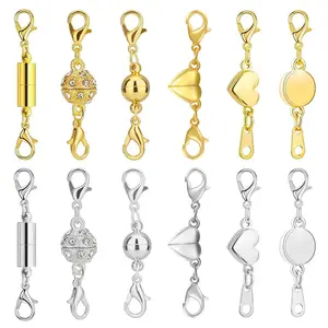 12 Pack Magnetic Necklace Clasps & Closures - Various Styles Gold and Silver Plated Stainless Steel Jewelry Extender with Strong Magnet, Perfect Gift for Mother's Day / Birthday