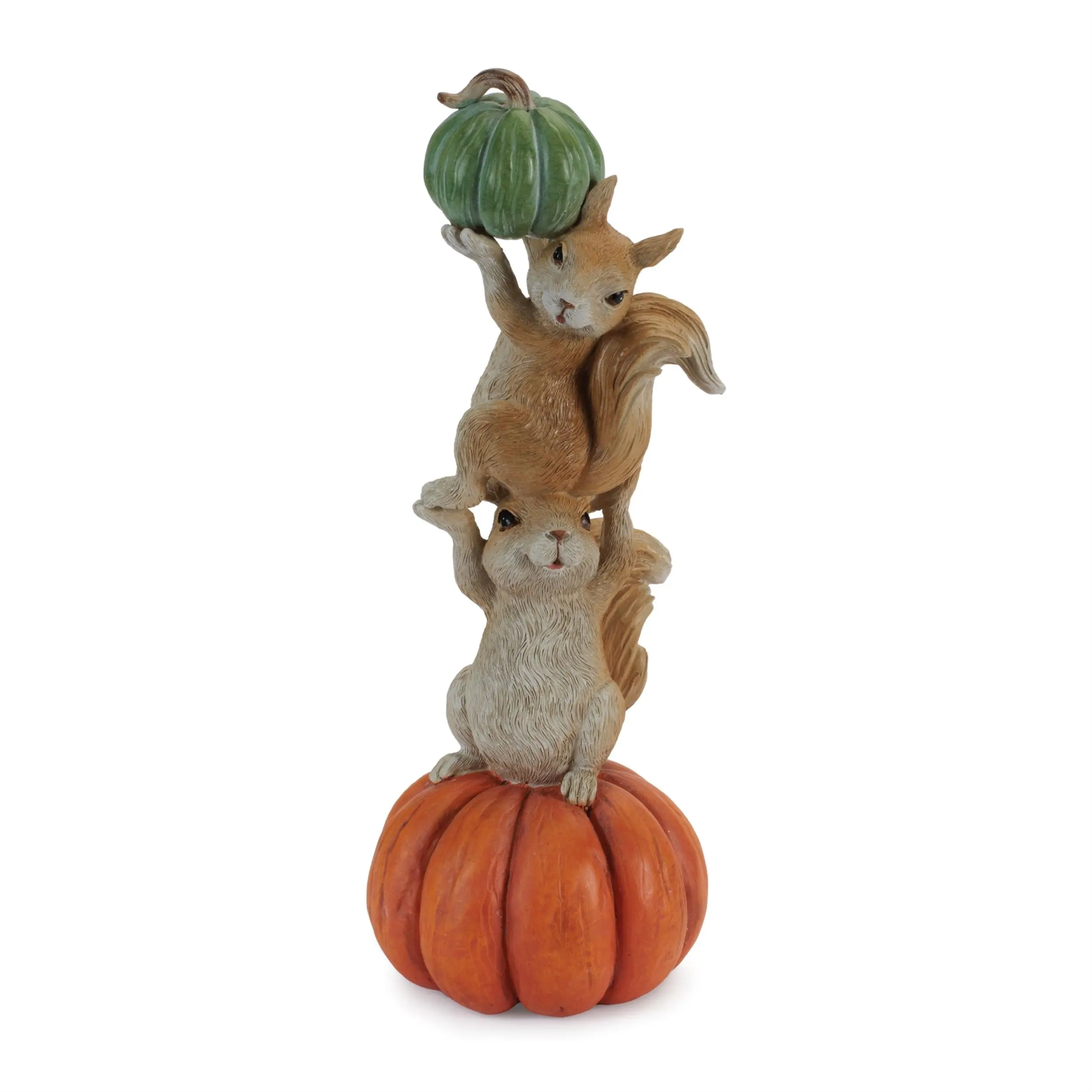 Squirrels with Pumpkin Stack Figurine 12.5"H
