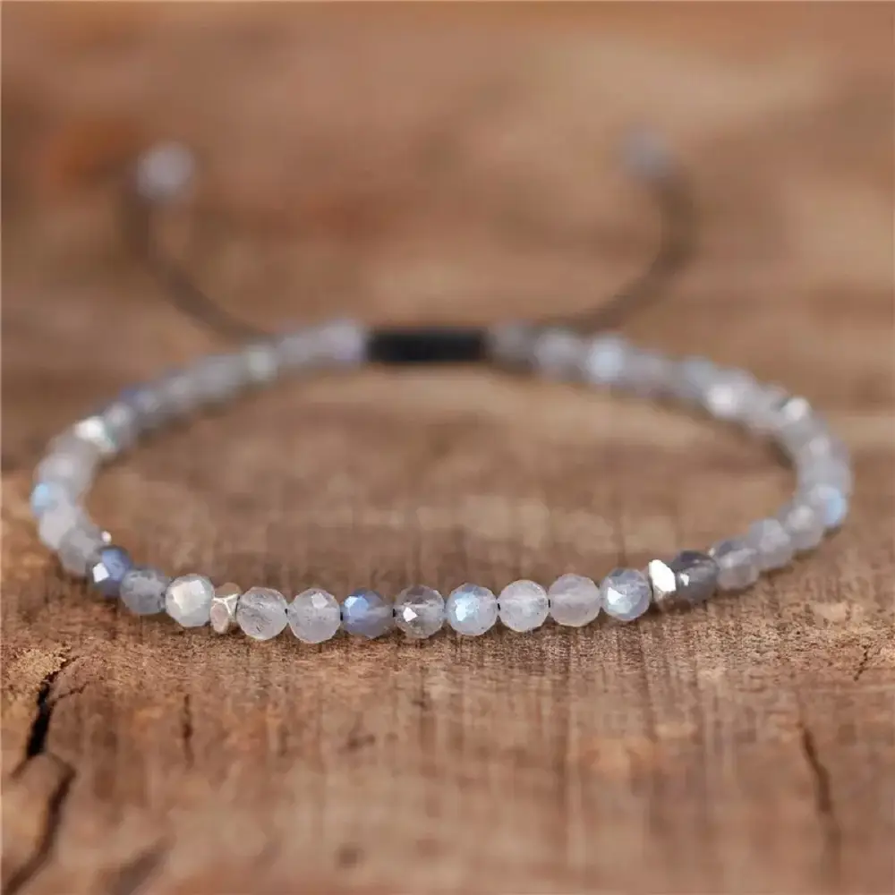 SOFIA Natural Moonstone Beaded Bracelet Clear Crystal Braided Dainty Bracelet Handmade Boho Style for Daily Use Minimalist