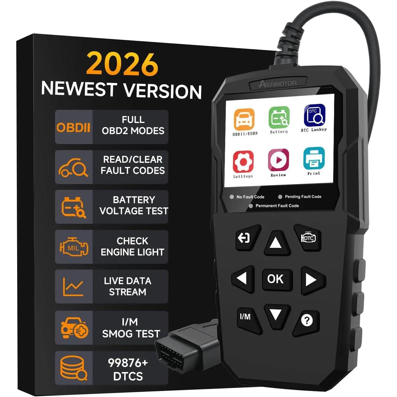 V880 OBD2 Scanner - Multi-Language (Spanish, Russian, Italian, German, Chinese) Plug-and-Play DIY Gasoline Car/Truck Code Reader for 1996+ OBDII Vehicles with Code Reset, Live Data, I/M Smog Test, Check Engine Light Fix