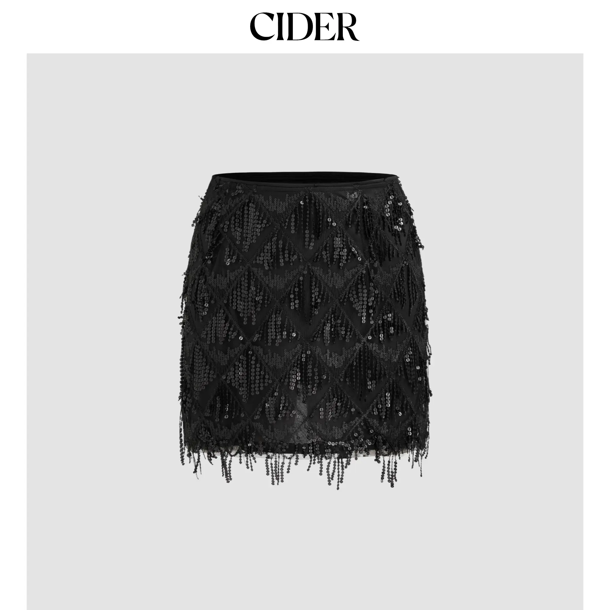 Cider [3 colors, size 2-10] Sequins Tassel Mid Waist Mini Skirt