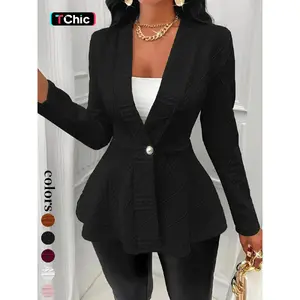 Women's Textured Button Front Blazer, Elegant Long Sleeve Slim Outerwear for Fall & Winter, Ladies Clothes for Work Office Business, Womenswear