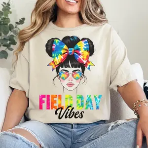 Field Day Vibes Shirt, Tie Dye Teacher Tee, Gift for Her, Gift for Him, End of School Unisex T-Shirt, Rainbow Style, TikTok Trending