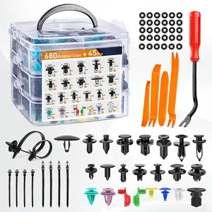 680pcs+ 45pcs Of Tools, Universal Automotive Bumper Fixing Clips, Car Door Panel Clips, Push Fender Rivet Expansion Screws Replacement Kit, Automotive Fastener Assembly with Fastener Removal Tools