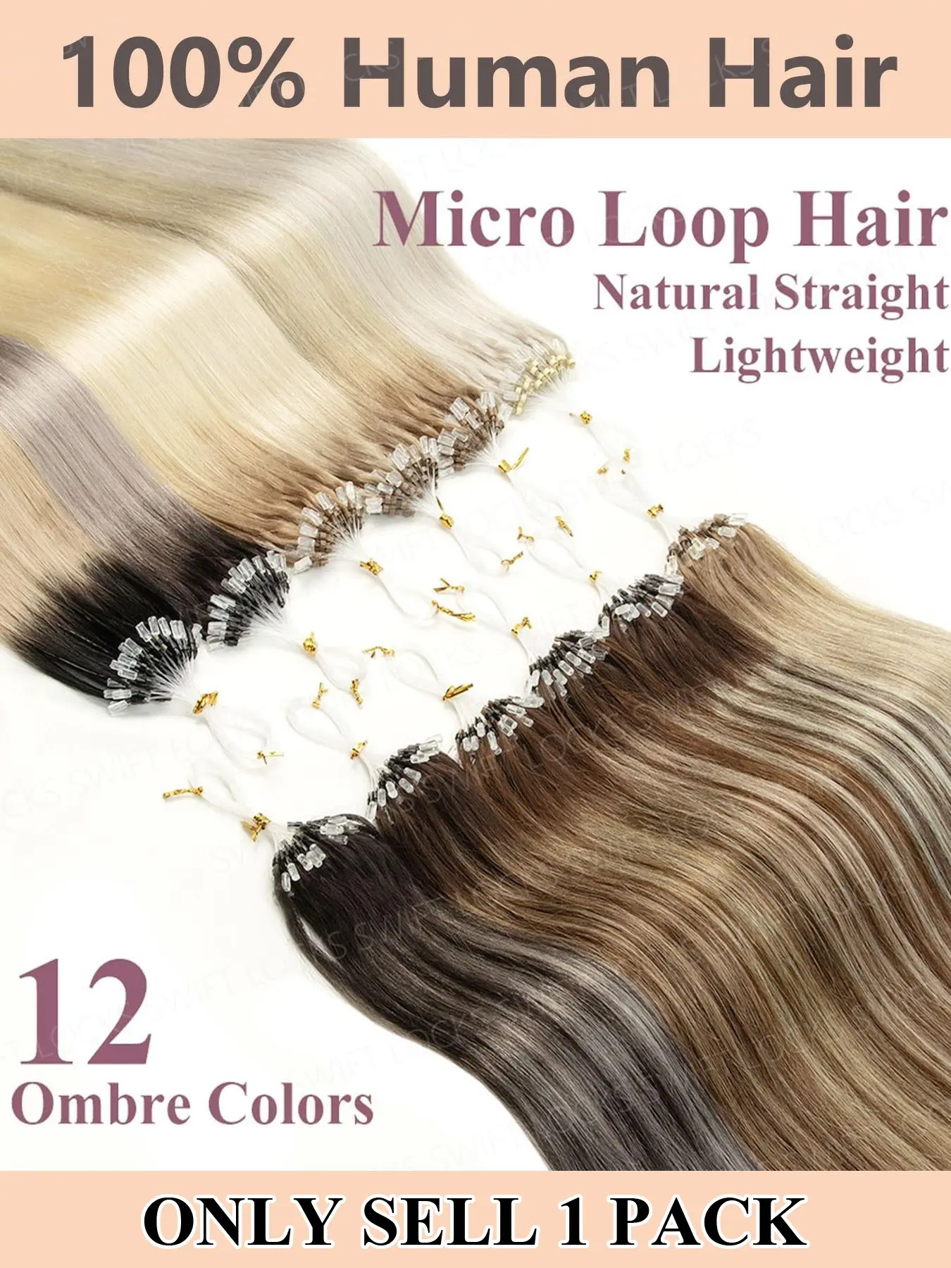 100% Real Human Hair Ombre Color Micro Loop Ring Human Hair Extensions, 16-20 Inch Long Straight Micro Link Invisible Extensions, Natural Look 50pcs/pack