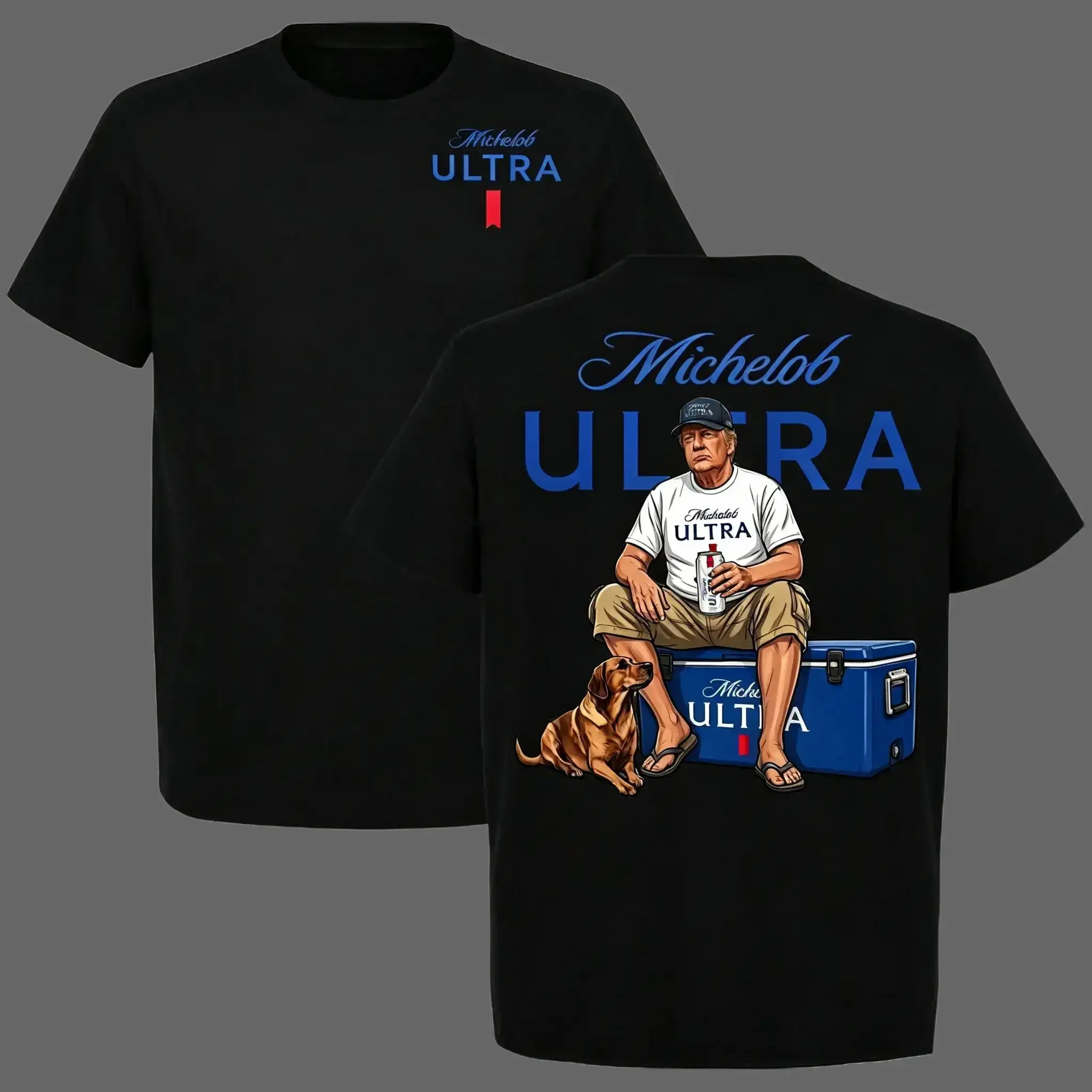 Michelob Ultra Beer Vintage Graphic Tee with Dog, Casual Men’s T-shirt, Relaxed Summer Shirt, Michelob Ultra Logo Design, Gift for Beer Lovers-DK.X Menswear Top Tshirt Streetwear Tropical Crewneck Shortsleeve Operator