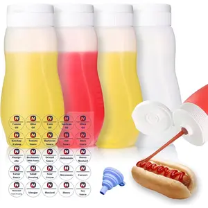 Condiment Squeeze Bottles for Ketchup Hot Sauce Liquids Oil with Caps for Condensed Milk and Mustard Salad Dressing Dispenser Clear Plastic Bottles Dressing Container HD PE