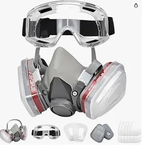 Respirator for painting, welding, woodworking with safety goggles & 10 filter replacements included