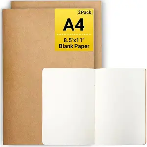 2 Pack Blank Kraft Notebooks Set,（8" x 11" 60 Pages Journals Notebook Bulk, Unlined Composition Notebook for Kids, Student, Sketchbooks