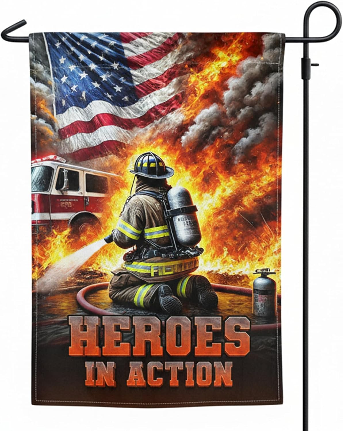 FLAGMEUP8386 Firefighter Garden Flag 12x18 Inch – Double Sided Yard Flag, Patriotic Outdoor Decor, Firefighter Tribute