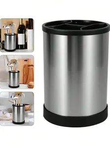 Rotatable Metal Utensil Holder Kitchen Organizer with Multi Silverware Storage Container for Countertop Cooking Spoon Organizer Scratch Resistant Design