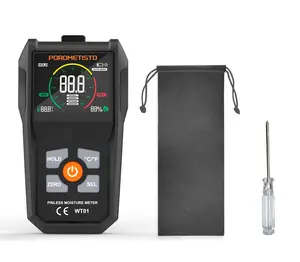 POROMETISTO-WT01 Digital Wood Moisture Meter, Pinless 6-in-1 Handheld Non-Destructive Moisture Detector for Wood, Wallboard, and Masonry, Visual/Audible Alarm, Humidity Temperature Auto Teste, Water Leak Detector