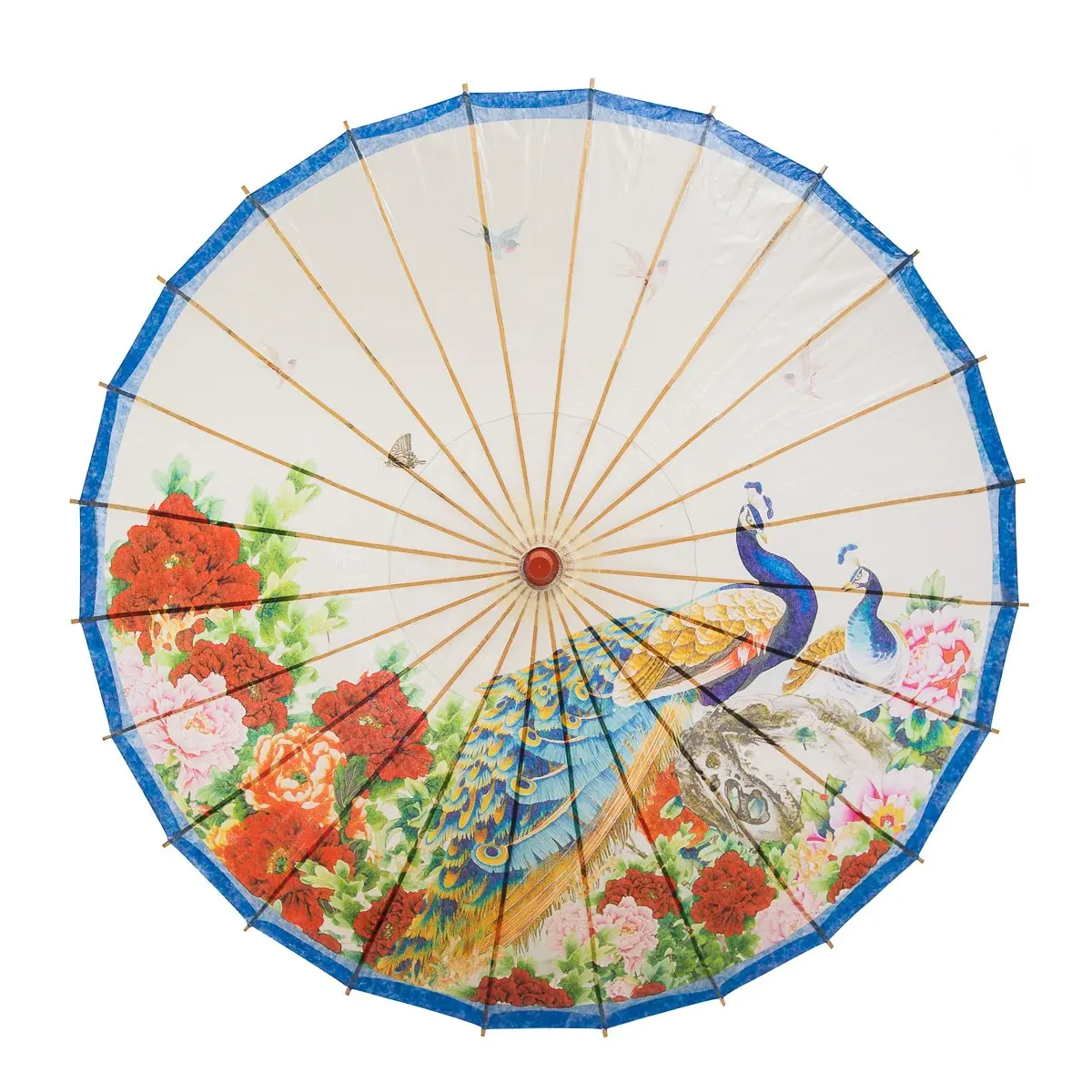 Thy Home 33 In Traditional Handmade Bamboo Oil Paper Outdoor Umbrella - Waterproof, Floral Painted Parasol, Peacock/Peony Patterns, Rain and Sun Use, Ideal Gift for Weddings, Music Festivals, Outdoor Umbrellas, Excellent Gift