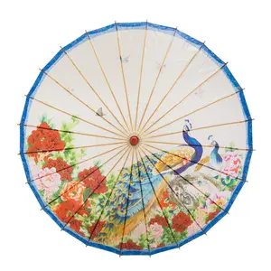 Rainproof Handmade Chinese Oiled Paper Umbrella Parasol 33" Peacock & Peony