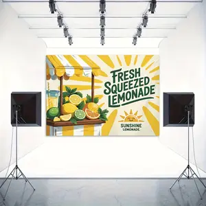 2D Flat tapestry tapestry Featuring a Fresh Lemon Juice Theme, Perfect for Party Decorations, Birthdays, Anniversaries, And Photography Studio Props - Suitable for Both Indoor And Outdoor Celebrations