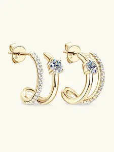 0.6ct moissanite double cufflink earrings, S925 silver double-layer circular design earrings, create sparkling daily jewelry gifts for her