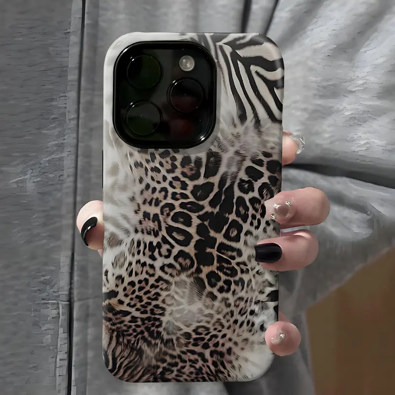 Glossy 2-in-1 MagSafe Animal Print Phone Case for iPhone 7 8 X 11 12 13 14 15 16 17 18 Pro Max Plus AIR , Durable Shockproof Rugged Dual-Layer Soft TPU Hard Bumper Shell, Smartphone Device Protection with Cheetah/Zebra/Tiger Designs, Precise Cut Fit