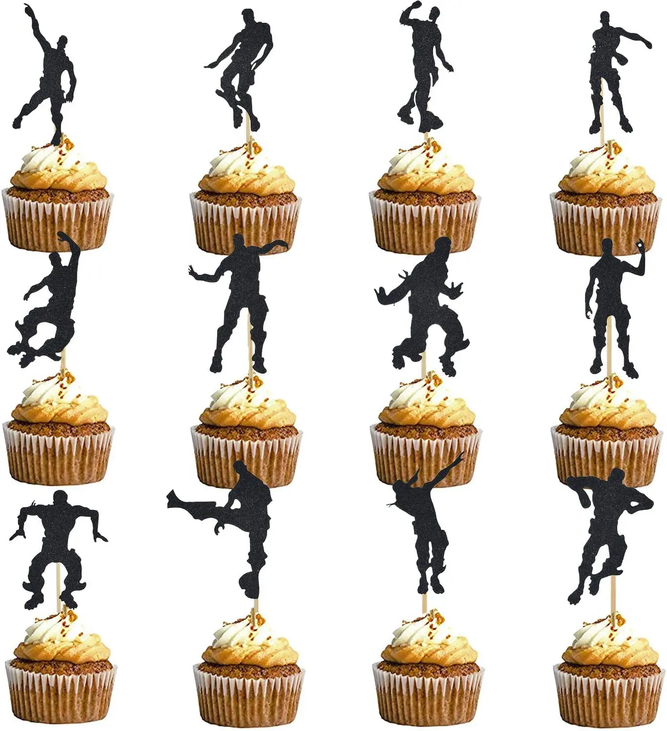 36 Pcs Glitter Black Video Game Cupcake Toppers Dance Cupcake toppers for Gaming Themed Birthday Cake Decoration Party Supplies