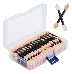 120PCS Disposable Dual Sides Eye Shadow Sponge Applicators with Container, 2.44' Length Eyeshadow Brushes Makeup Applicator Plastic Chrome Contour Powder Cosmetic
