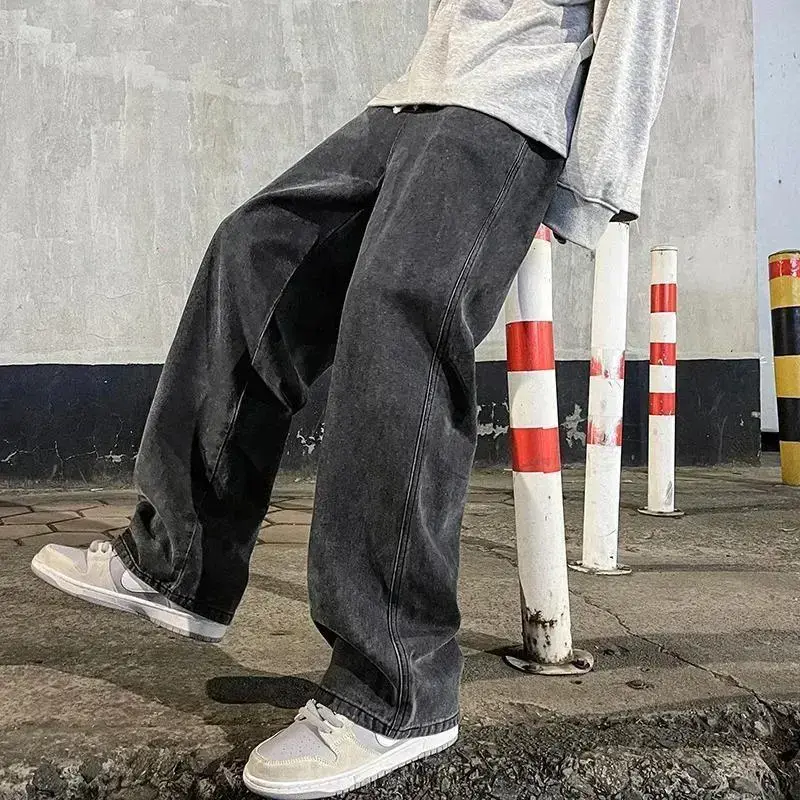 2025 New Streetwear Loose Jeans Men Korean Style Fashion Loose Straight Wide Leg Pants Men's Brand Clothing Black Light Blue Grey Pocket 2025 New Streetwear Loose Jeans Men Korean Style Fashion Loose Straight Wide Leg Pants Men's Brand Clothing Black Light Blue Grey Pocket
