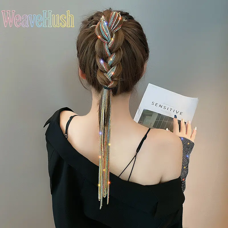 Women's Braided Ponytail Accessory, Single Color Synthetic Dreadlock Hair Rope with Dazzling Diamond Chains for Parties, Ponytail Accessories, Party, Polyester, Dreadlocks, Braided Rope, Female, Flash Diamond Chain, Luggage & Bag Accessory