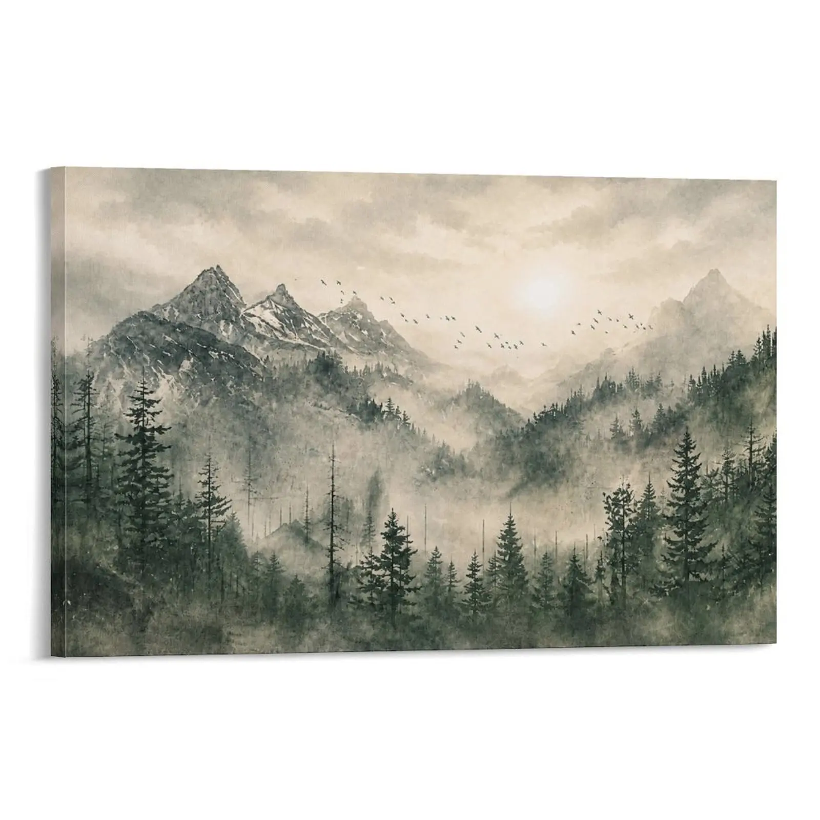 Forest Fog Framed Canvas Wall Art, Large Modern Landscape Decor for Living Room, Bedroom, Office Prints (Home Decor Artwork)