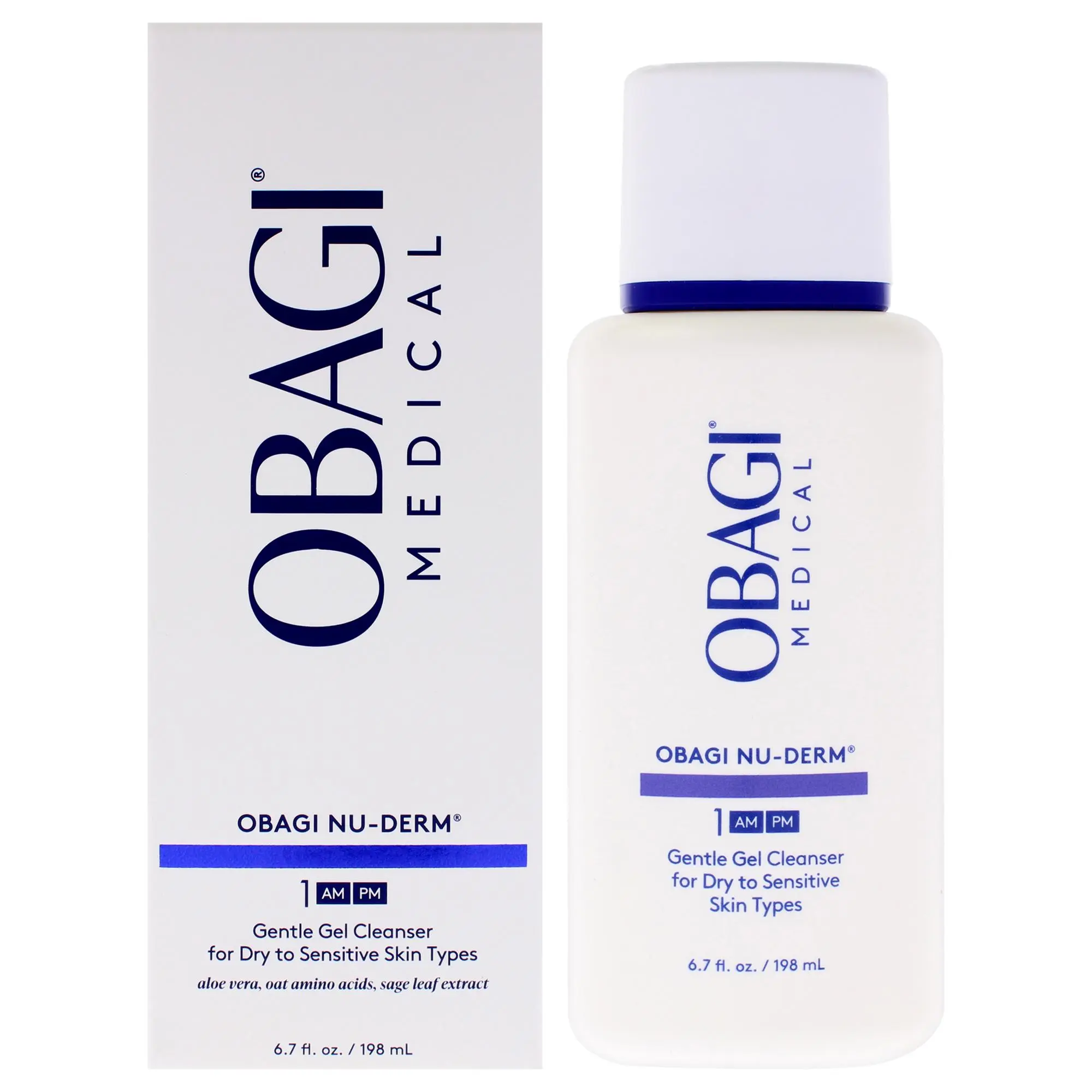 Obagi Nu-Derm 1 AM-PM Facial Cleanser, Unisex Gel Formula with Oat for Sensitive Skin, 6.7 oz Evening-Friendly Skincare, 6.7 Fl Oz