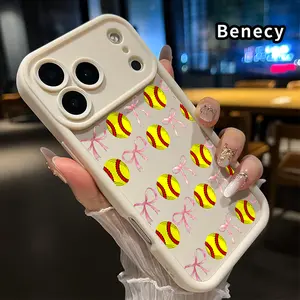 Pink Bow Ball Pattern TPU Phone Case for iPhone 17 Pro Max 16 15 14 Plus 13 12 Mini 11 XR X XS Air E Shockproof Non Slip Military-Grade Protection Silicone Cover Smartphone Casing
