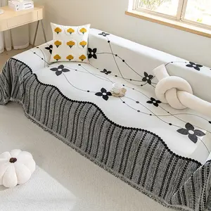 Retro Sofa Cover, All-Season Pet-Friendly Dustproof Couch Protector, Reusable Cream Style Fringe Design, Ideal for Cat Owners