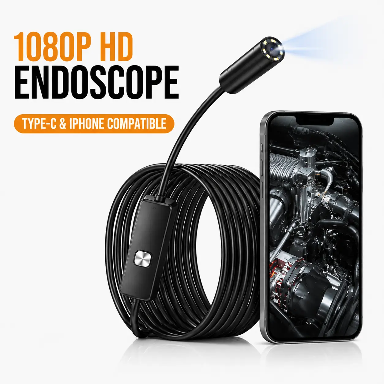 Endoscope Camera with Light, HD Waterproof Borescope Inspection Camera for iPhone & Android, Type-C/Lightning Snake Camera for Car, Pipes and Drains