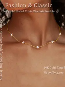 Fashionable Elegant Lucky Four-Petal Flower Necklace, Minimalist Stylish Charm Necklaces, Sparkling CZ Necklace