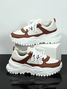 Men's Fashionable Patchwork Lace Up Low Top Sneakers, Casual Comfortable Breathable Sports Running Shoes, Male All-match Round Toe Chunky Sneakers for Daily Wear