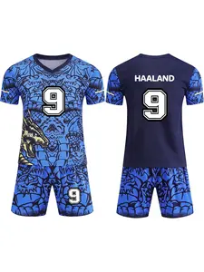 2-piece boys' sporty set with name HAALAND, number 9, summer soccer jersey, refreshing dragon pattern print, trendy short-sleeved shirt and shorts set