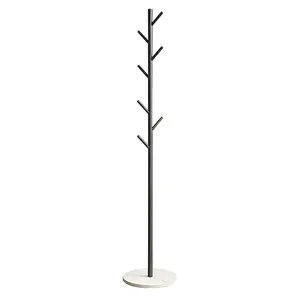 Black Metal Coat Rack, Freestanding with Hooks, Entryway Coat Rack Stand, Coat Racks with Marble Base, Coat Tree for Hanging Clothes, Hats, Bags